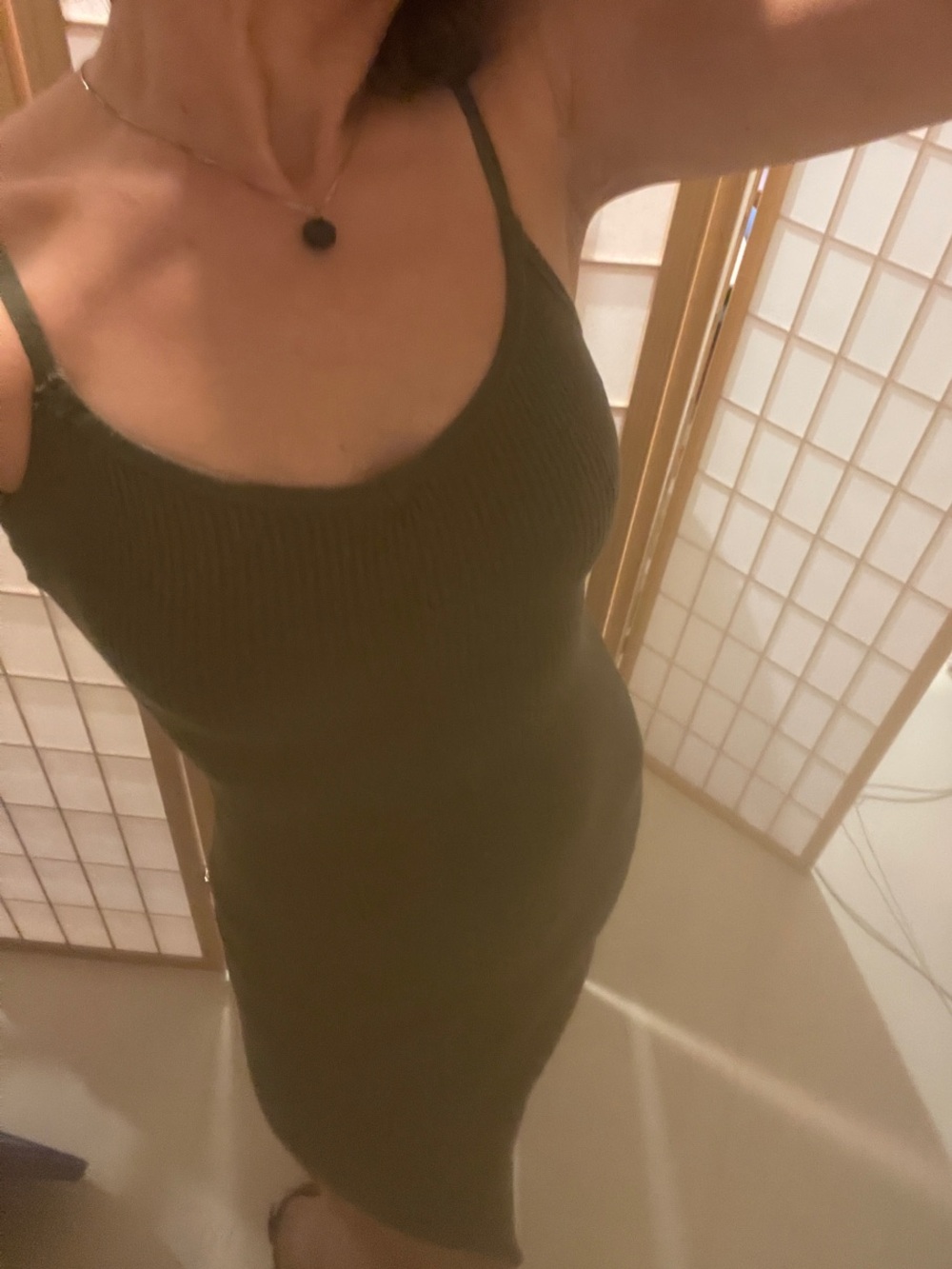 Olive Ribbed Midi Tank Dress - Unbranded